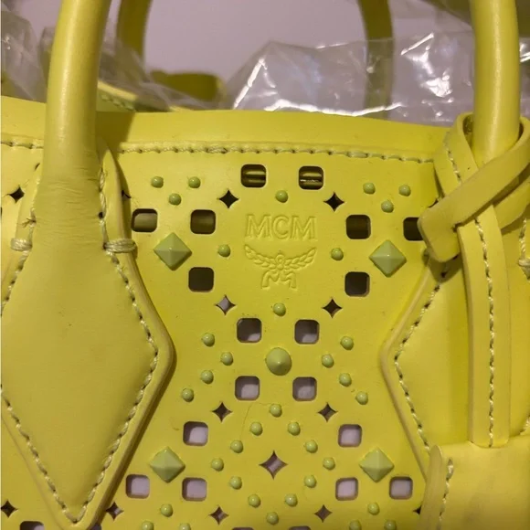 MCM Yellow Mini Bag with Geometric Perforations - Picture 2 of 10